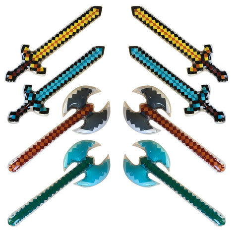 8 Pack - Inflatable Jumbo Pixel Swords, and Axes (4 Designs, 2 of Each)